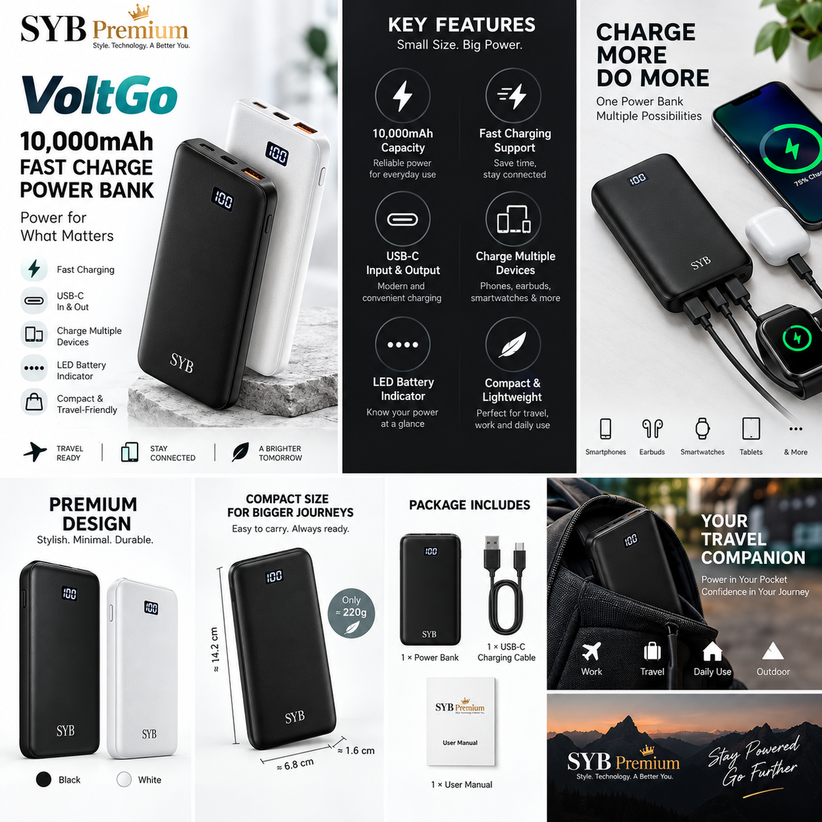 SYB VoltGo 10,000mAh Fast Charge Power Bank
